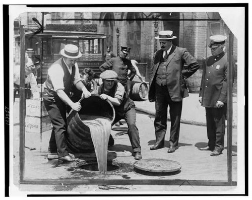 Prohibition feds pour liquor down sewer